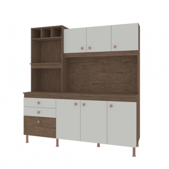 COZINHA MADRI 1,80 C/TAMPO E FUNDO 798 NOCE/OFF/NOCE - INDEKES