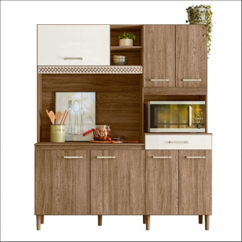 COZINHA YARA 1,60 CARVALHO RUSTICO/CARVALHO RUSTICO/OFF WHITE CRISTAL 160.190 - NICIOLI